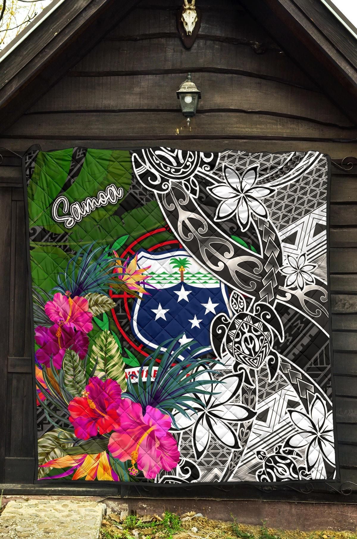 Samoa Premium Quilt - Turtle Plumeria Banana Leaf