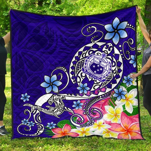 Samoa Premium Quilt - Turtle Plumeria (Blue)