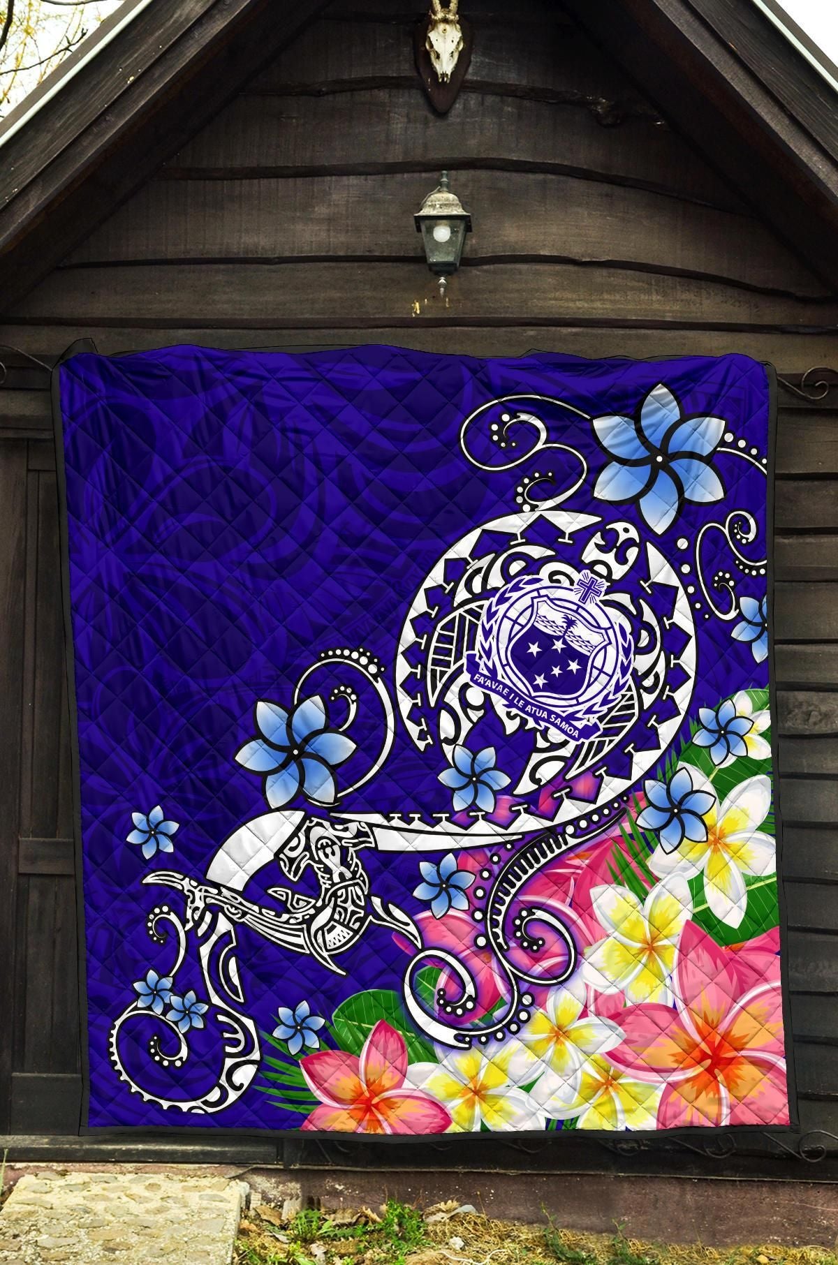 Samoa Premium Quilt - Turtle Plumeria (Blue)