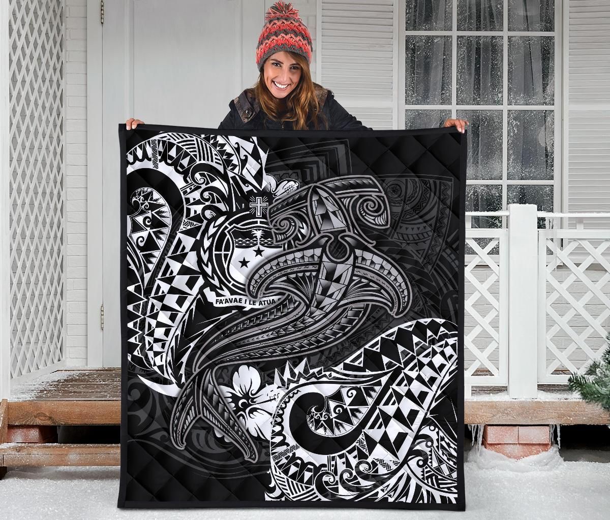 Samoa Premium Quilt - White Shark Polynesian Tattoo