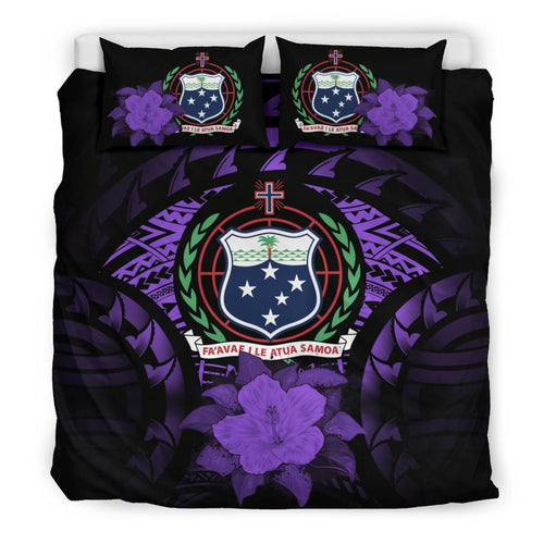 Samoa Duvet Cover Set - Samoa Coat Of Arms & Purple Hibiscus