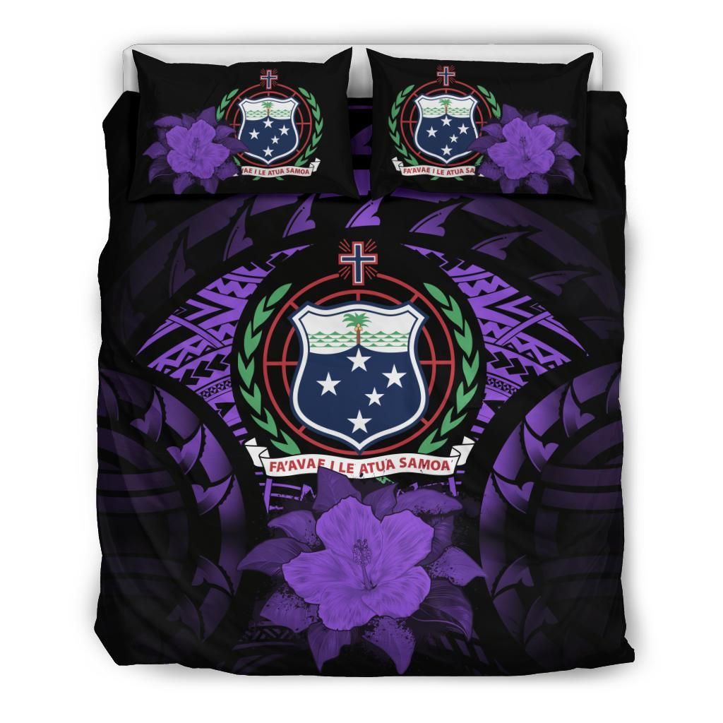 Samoa Duvet Cover Set - Samoa Coat Of Arms & Purple Hibiscus