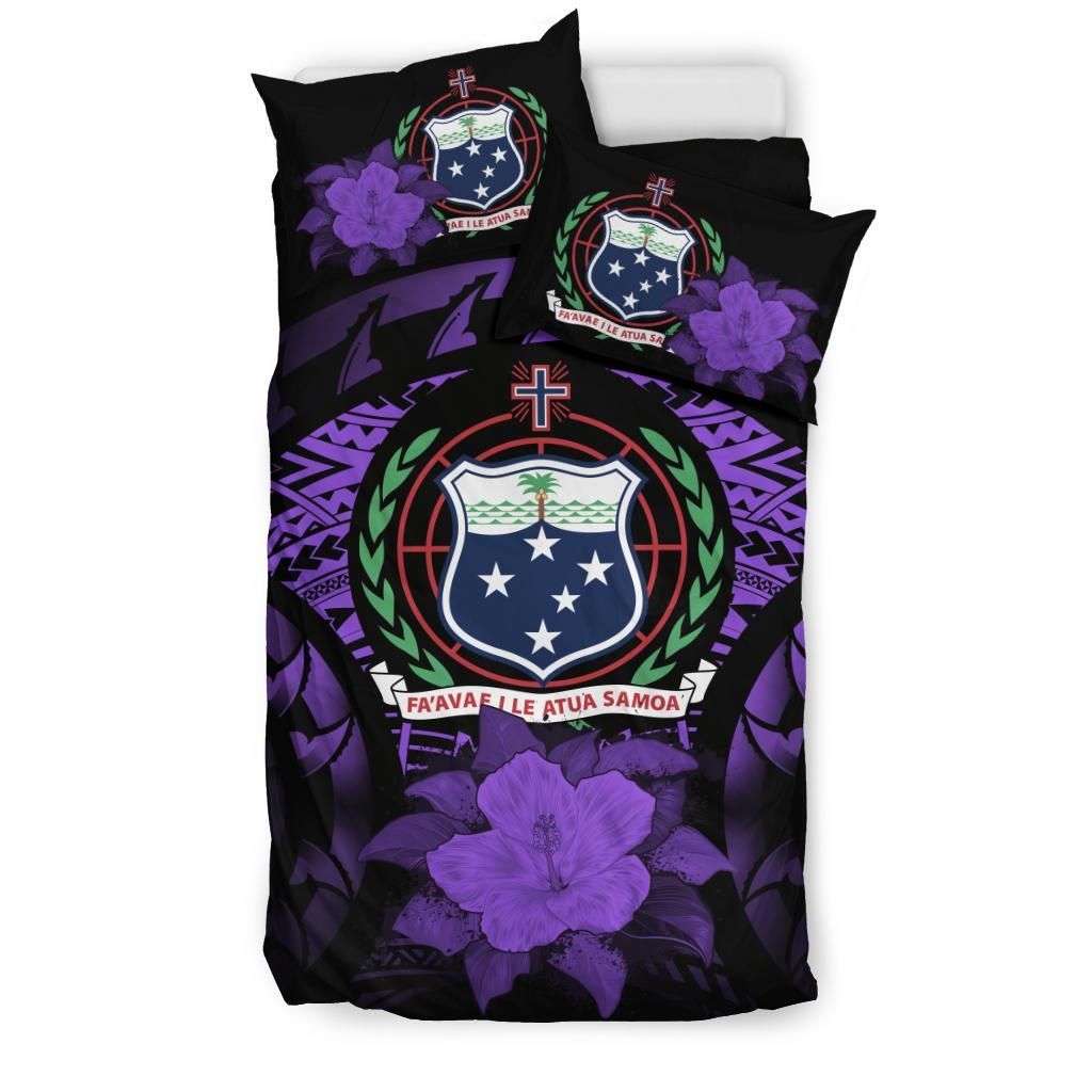 Samoa Duvet Cover Set - Samoa Coat Of Arms & Purple Hibiscus