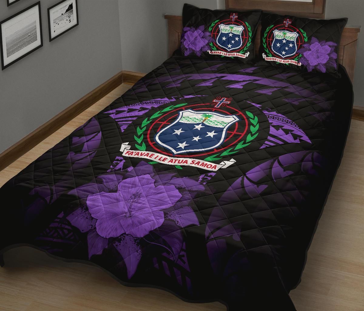 Samoa Polynesian Quilt Bed Set Hibiscus Purple