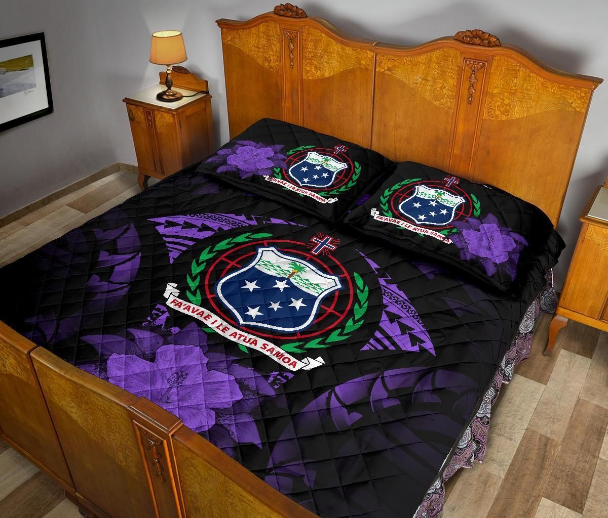 Samoa Polynesian Quilt Bed Set Hibiscus Purple