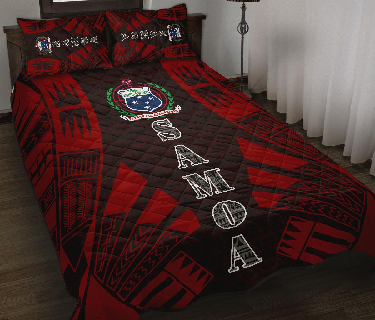 Samoa Quilt Bed Set - Samoa Coat Of Arms Polynesian Red Tattoo Style
