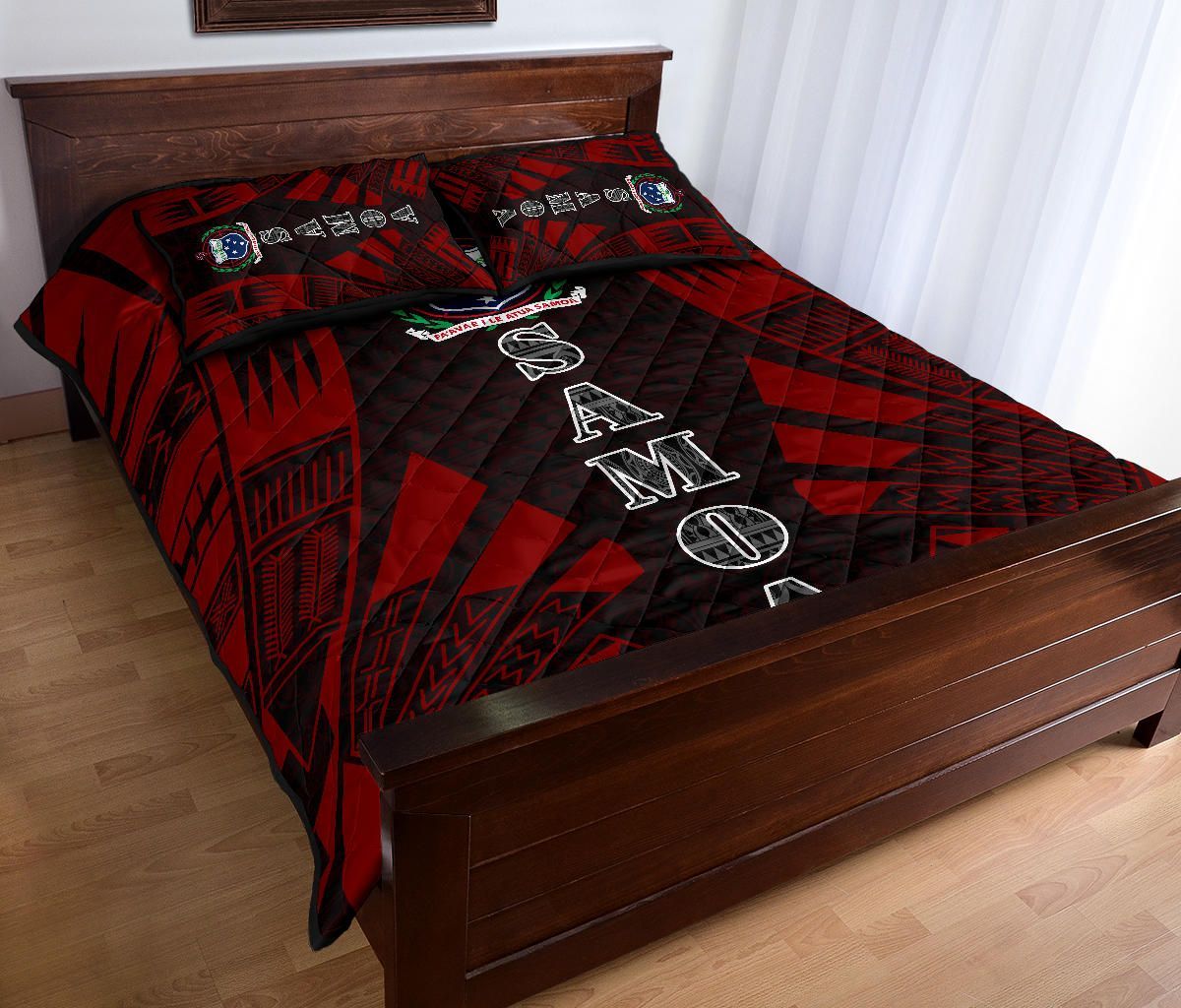 Samoa Quilt Bed Set - Samoa Coat Of Arms Polynesian Red Tattoo Style