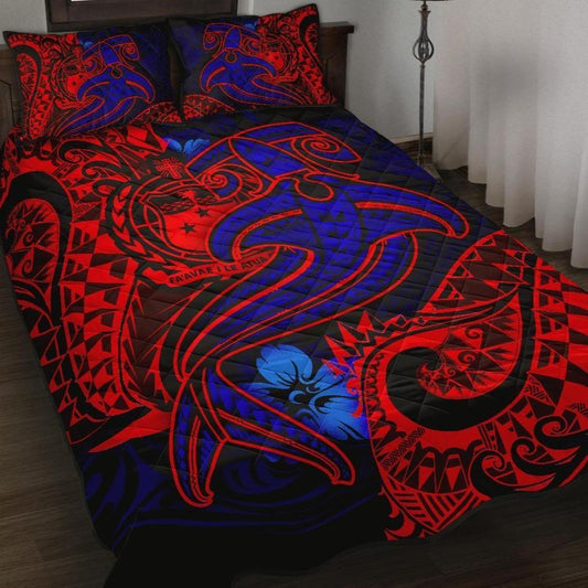 Samoa Quilt Bed Set - Blue Shark Polynesian Tattoo