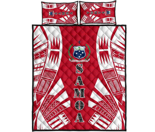 Samoa Quilt Bed Set - Samoa Coat Of Arms Polynesian Red Tattoo Style