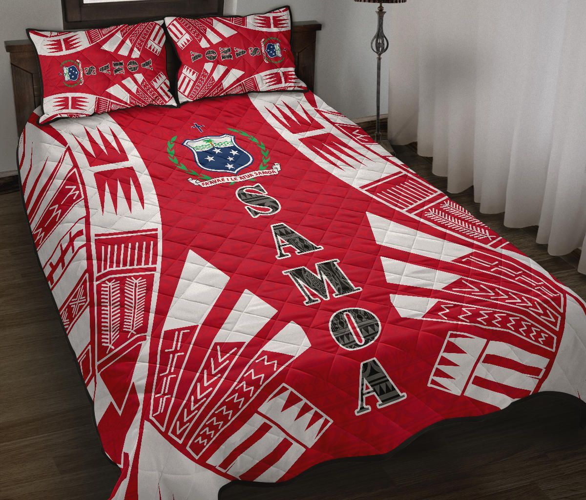 Samoa Quilt Bed Set - Samoa Coat Of Arms Polynesian Red Tattoo Style