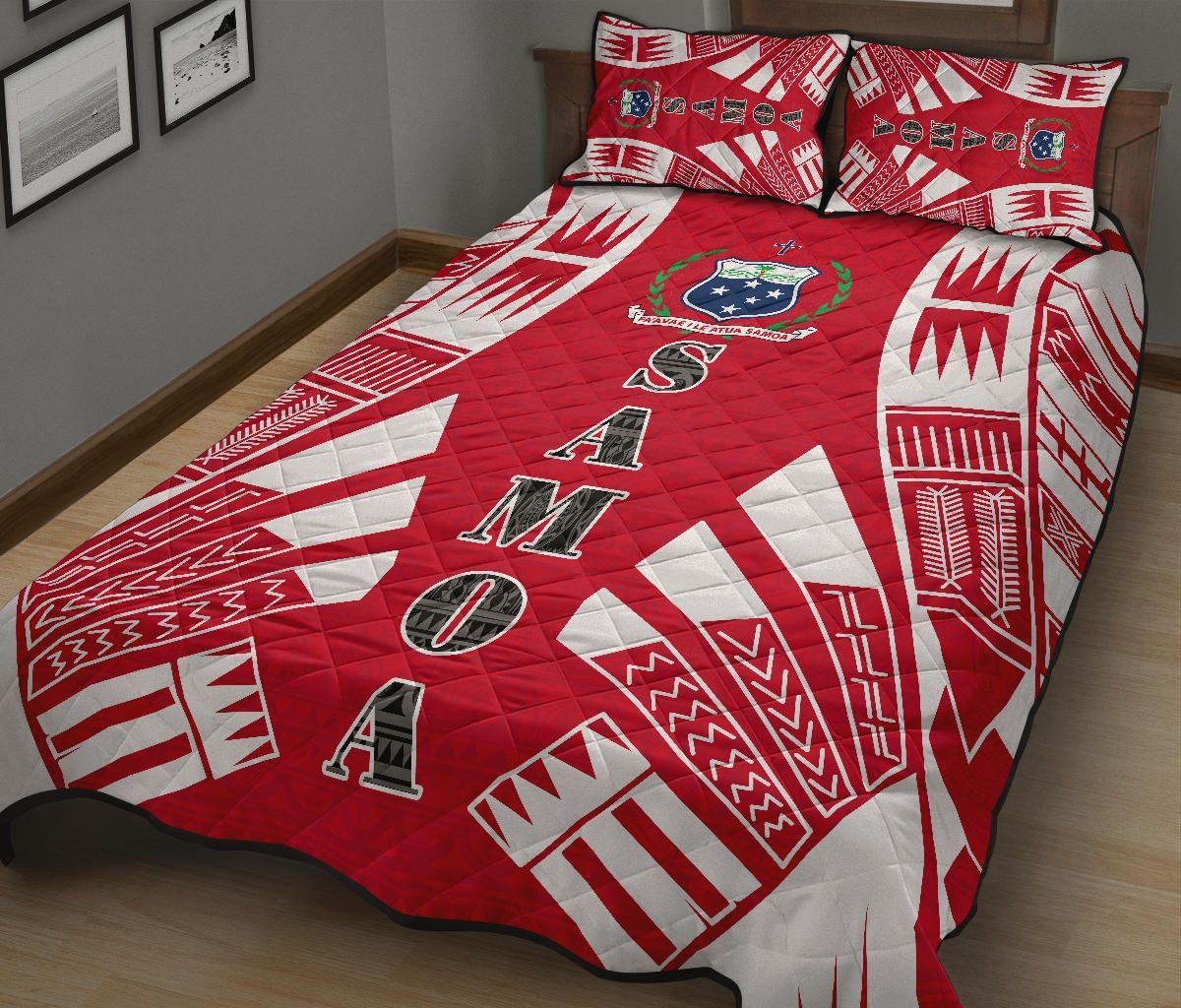 Samoa Quilt Bed Set - Samoa Coat Of Arms Polynesian Red Tattoo Style