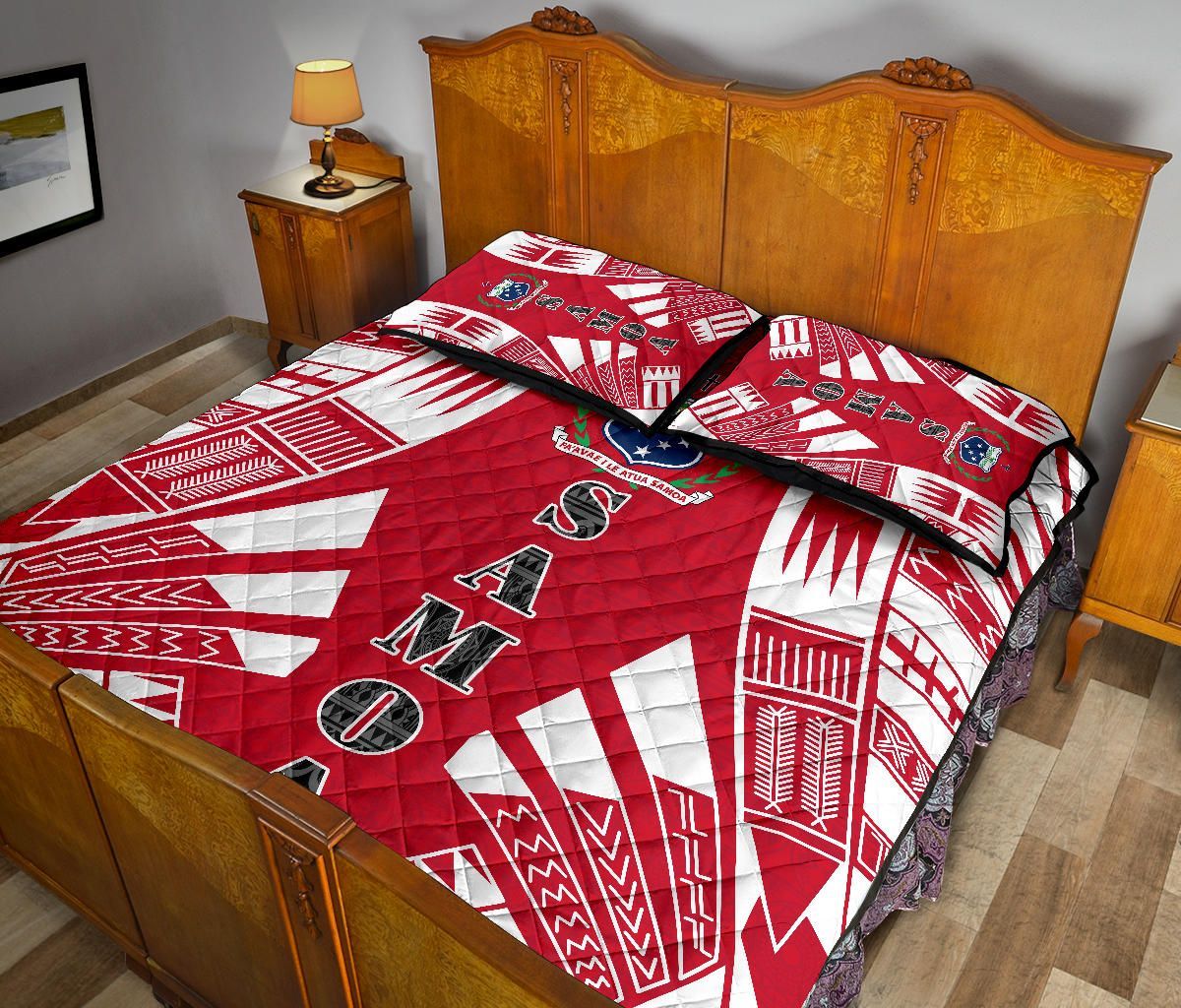 Samoa Quilt Bed Set - Samoa Coat Of Arms Polynesian Red Tattoo Style