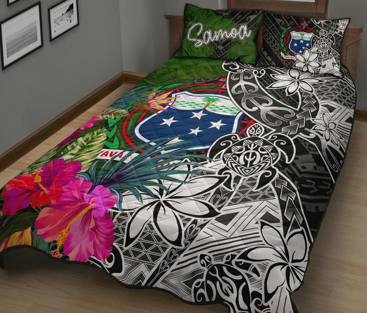 Samoa Quilt Bed Set - Turtle Plumeria Banana Leaf