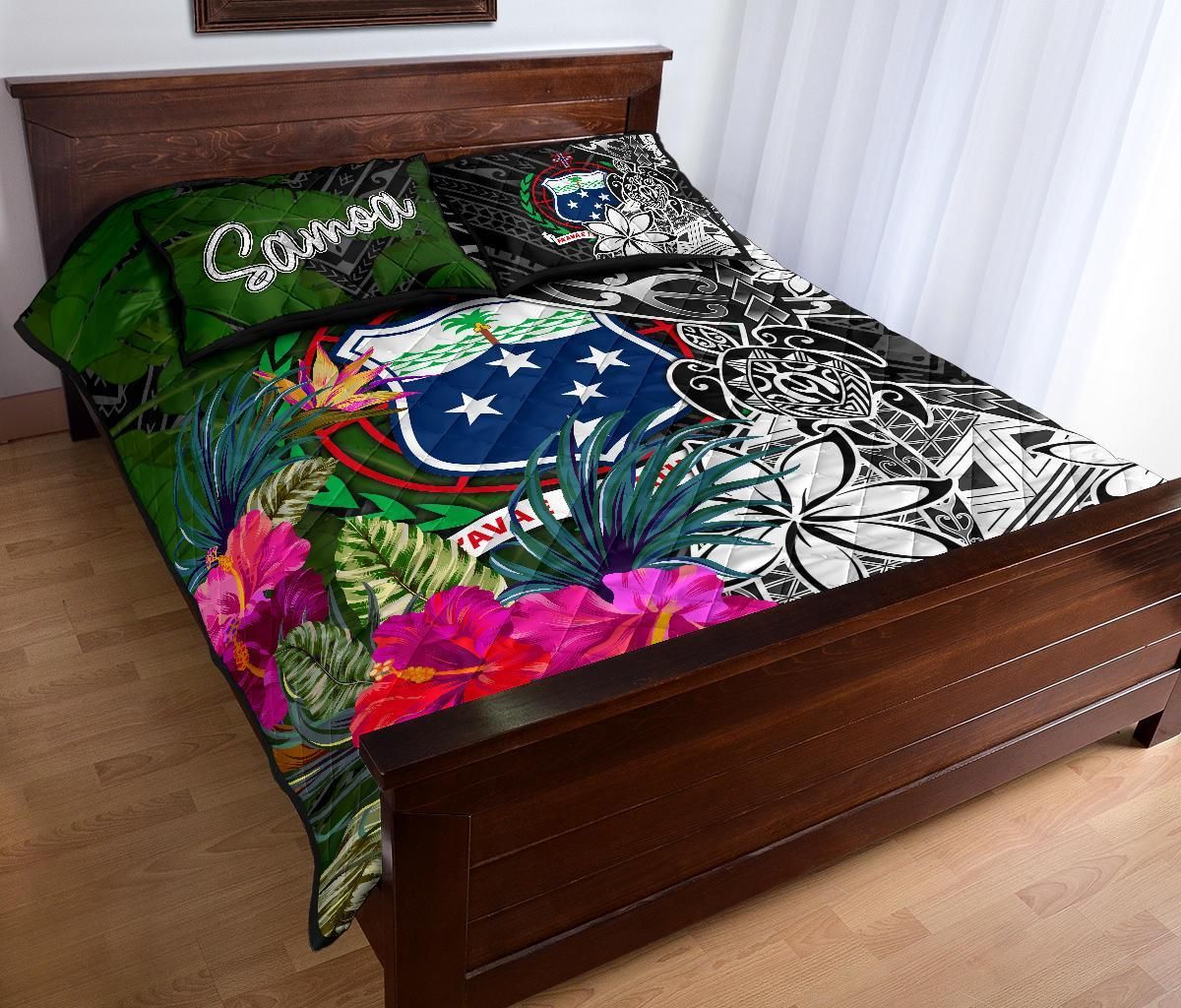 Samoa Quilt Bed Set - Turtle Plumeria Banana Leaf