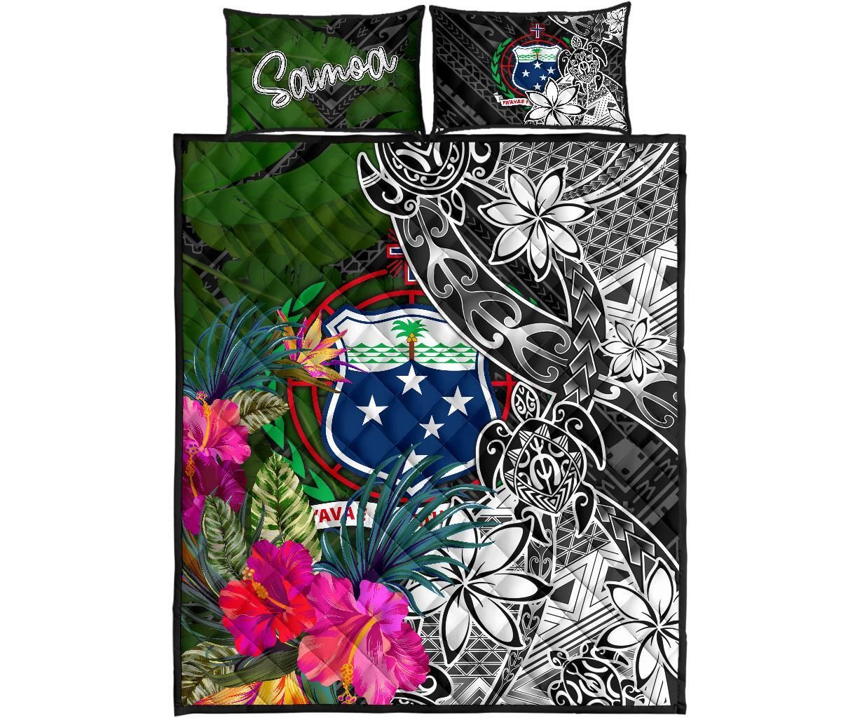 Samoa Quilt Bed Set - Turtle Plumeria Banana Leaf