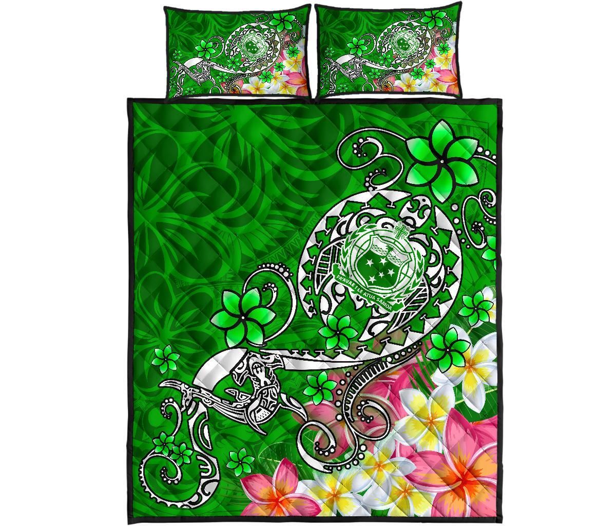 Samoa Quilt Bed Set - Turtle Plumeria (Green)