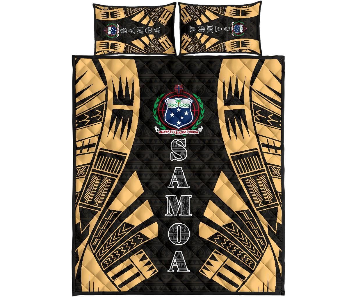 Samoa Quilt Bed Set - Samoa Coat Of Arms Polynesian Yellow Tattoo Style
