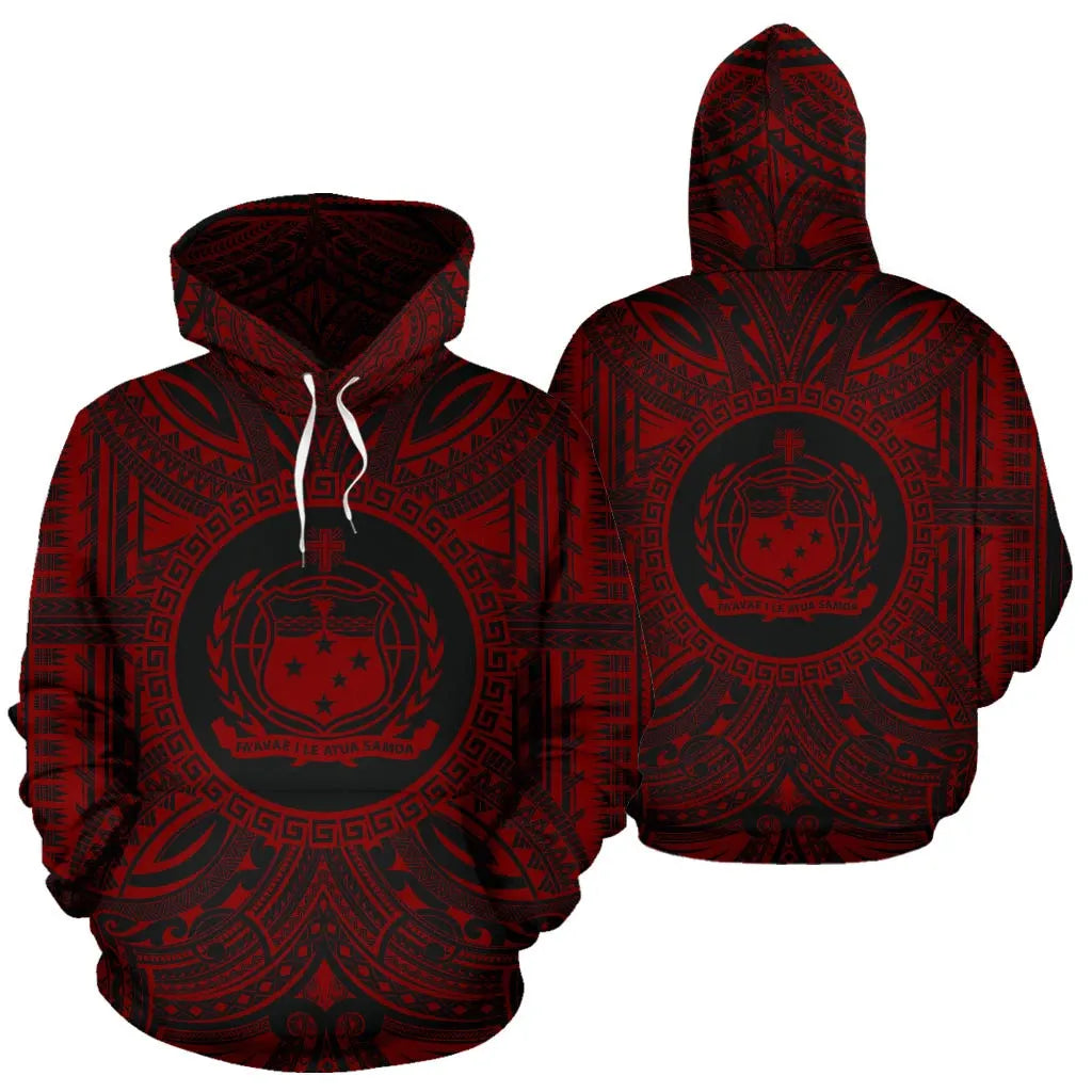 Samoa ll Over Hoodie - Samoa Coat Of rms Polynesian Red Black