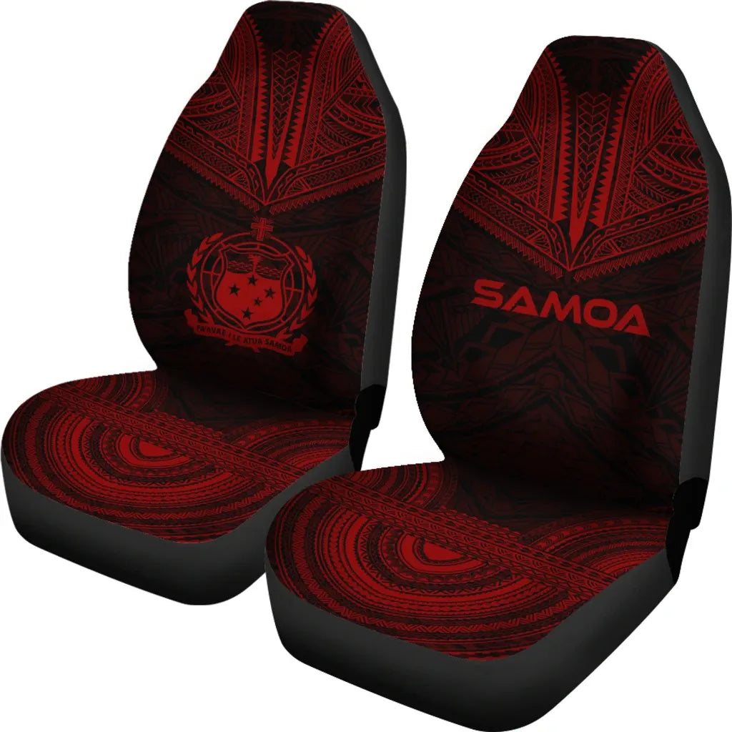 Samoa Car Seat Cover - Samoa Coat Of Arms Polynesian Chief Tattoo Deep Red Version