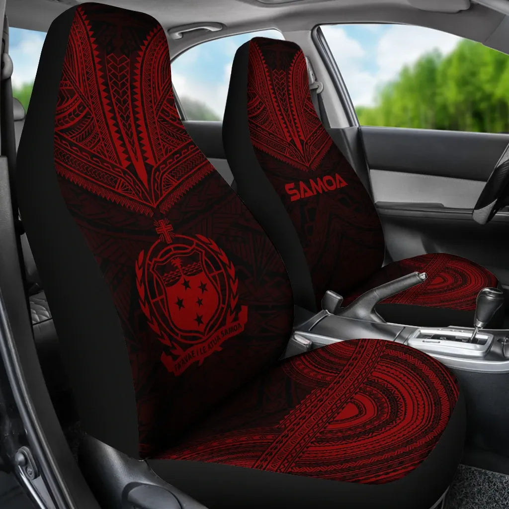 Samoa Car Seat Cover - Samoa Coat Of Arms Polynesian Chief Tattoo Deep Red Version