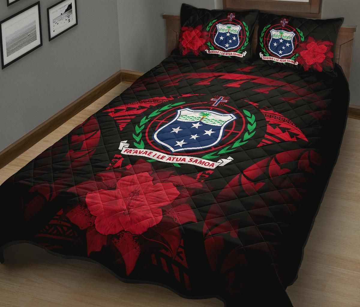 Samoa Polynesian Quilt Bed Set Hibiscus Red