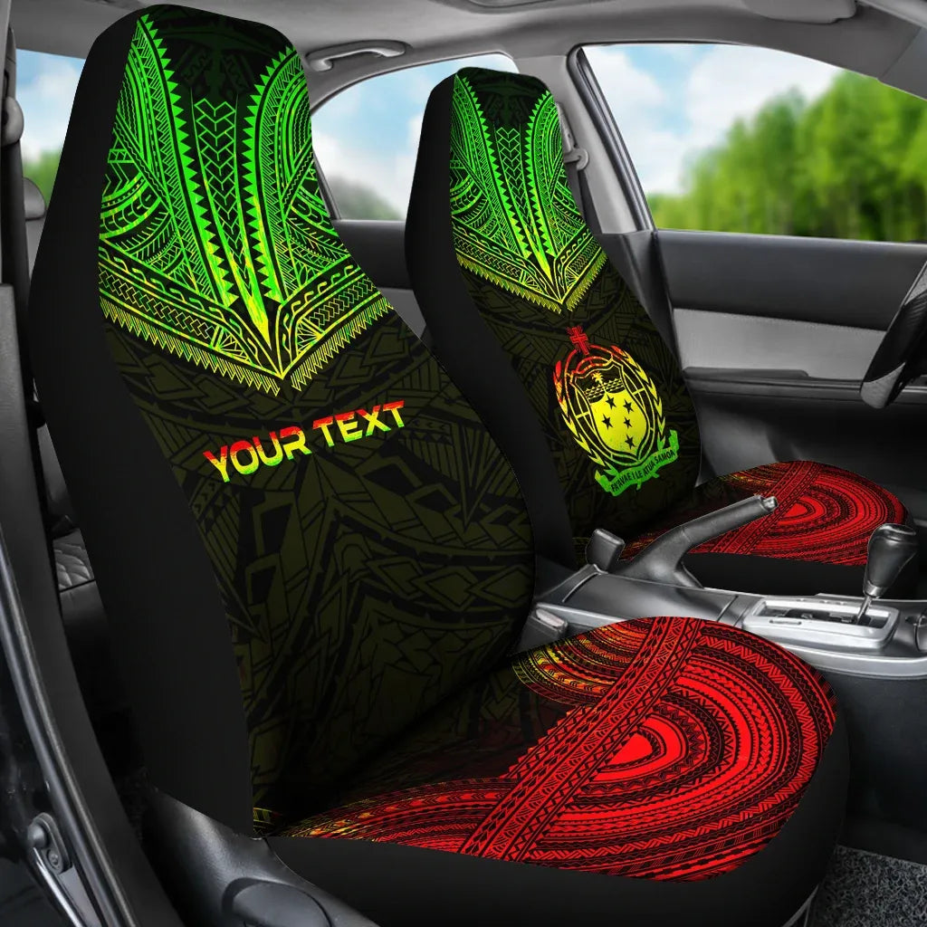 Samoa Custom Personalised Car Seat Cover - Samoa Coat Of Arms Polynesian Chief Tattoo Reggae Version
