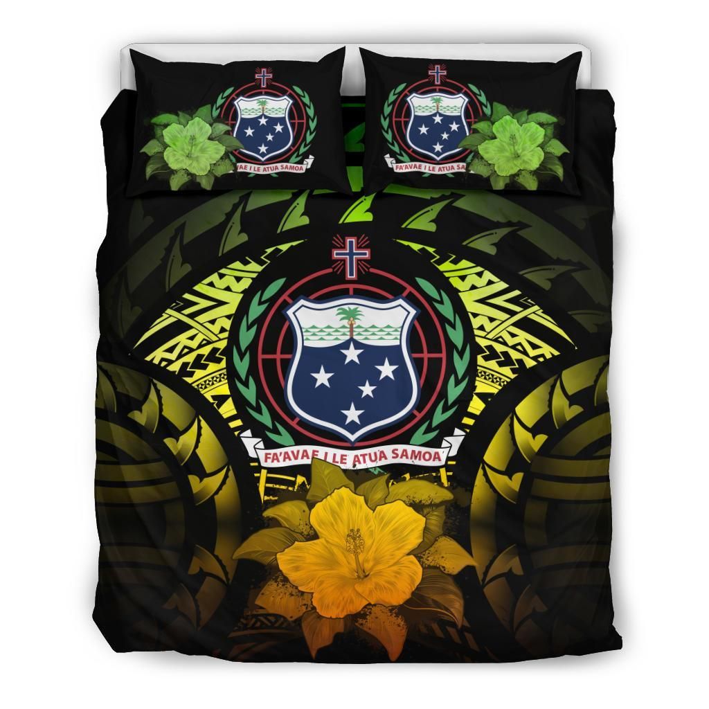 Samoa Duvet Cover Set - Samoa Coat Of Arms & Reggae Hibiscus