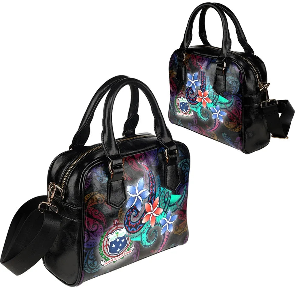 Samoa Shoulder Handbag - Plumeria Flowers Style