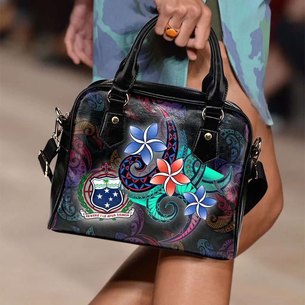 Samoa Shoulder Handbag - Plumeria Flowers Style