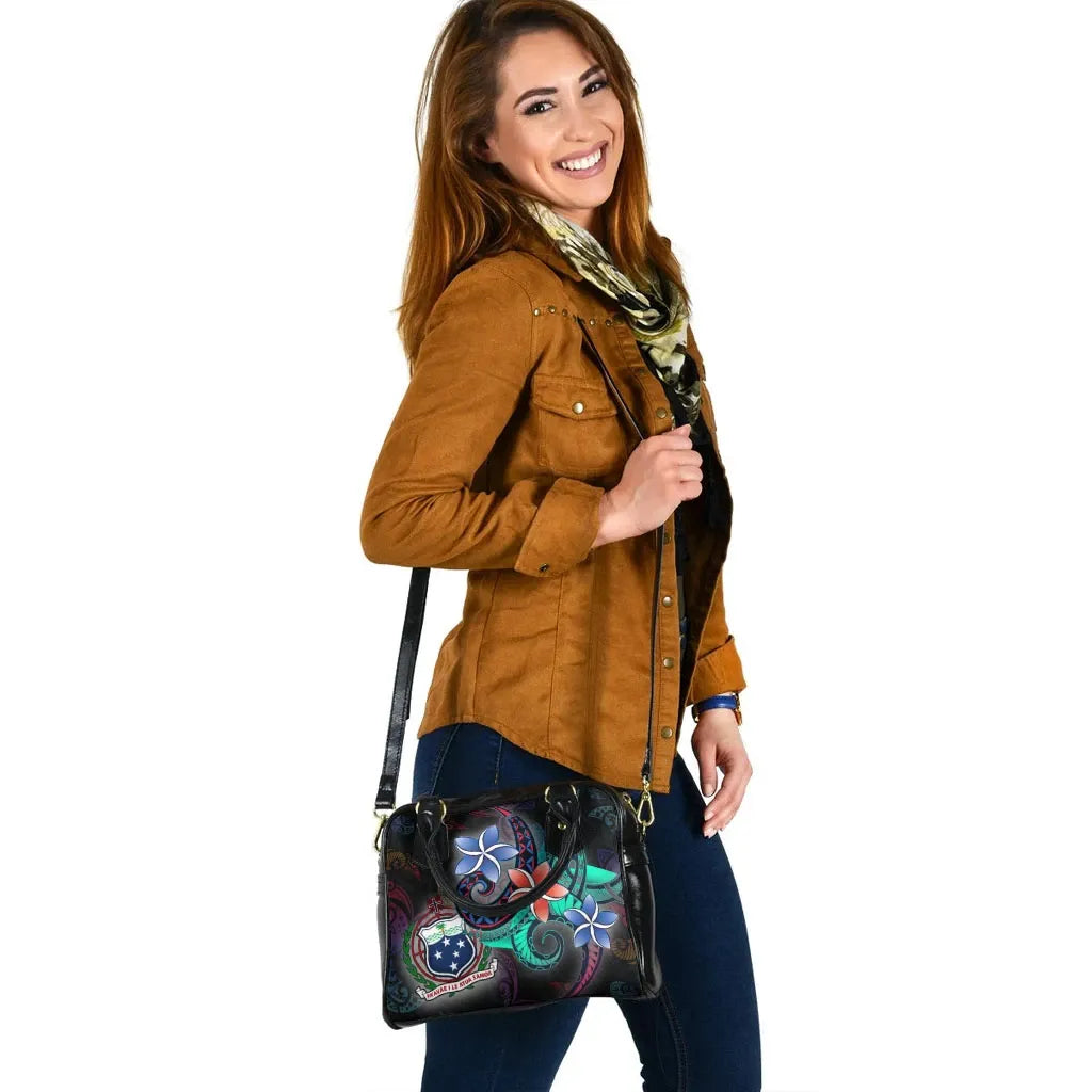 Samoa Shoulder Handbag - Plumeria Flowers Style