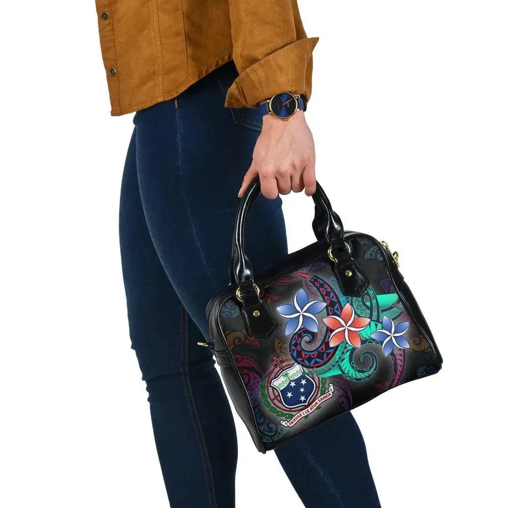 Samoa Shoulder Handbag - Plumeria Flowers Style