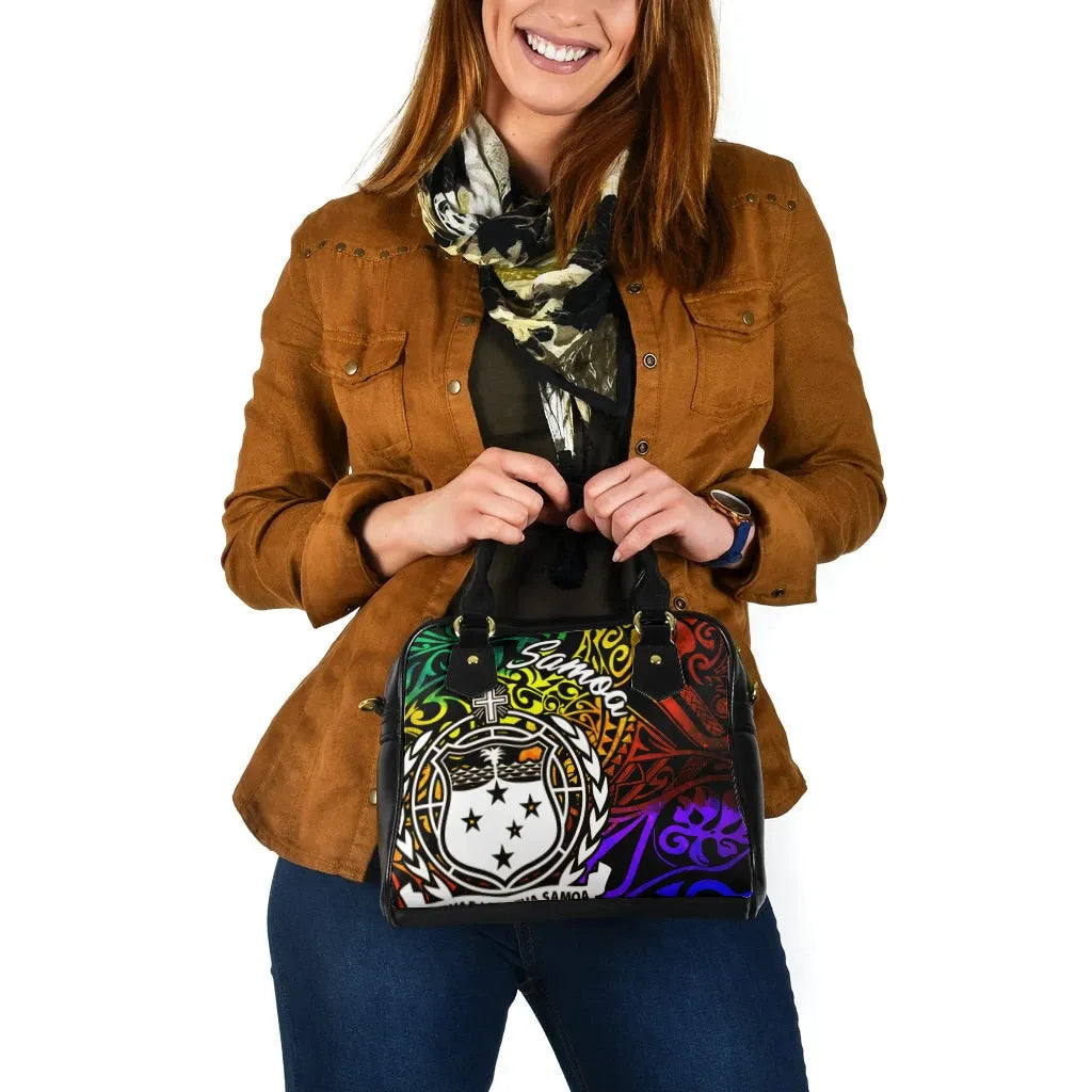 Samoa Shoulder Handbag - Rainbow Polynesian Pattern