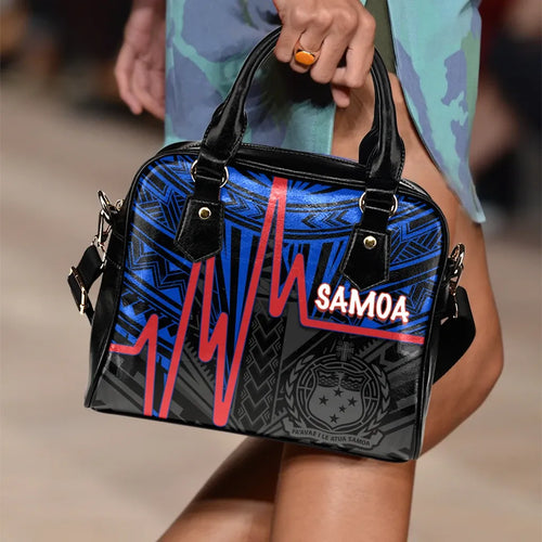 Samoa Shoulder Handbag - Samoa Seal With Heartbeat Polynesian Pattern (Blue)