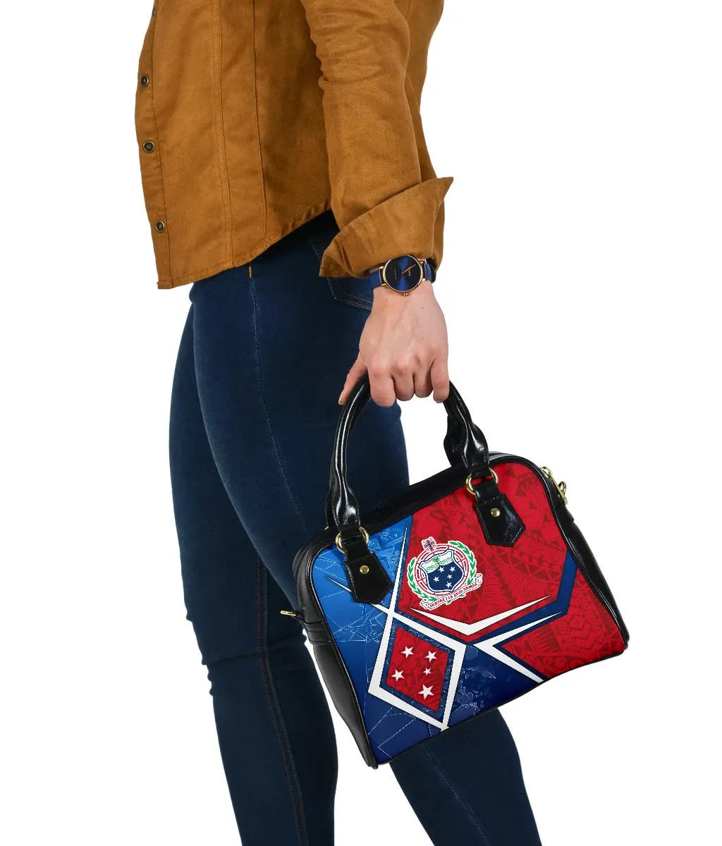 Samoa Shoulder Handbag - Samoa Flag With Polynesian Patterns