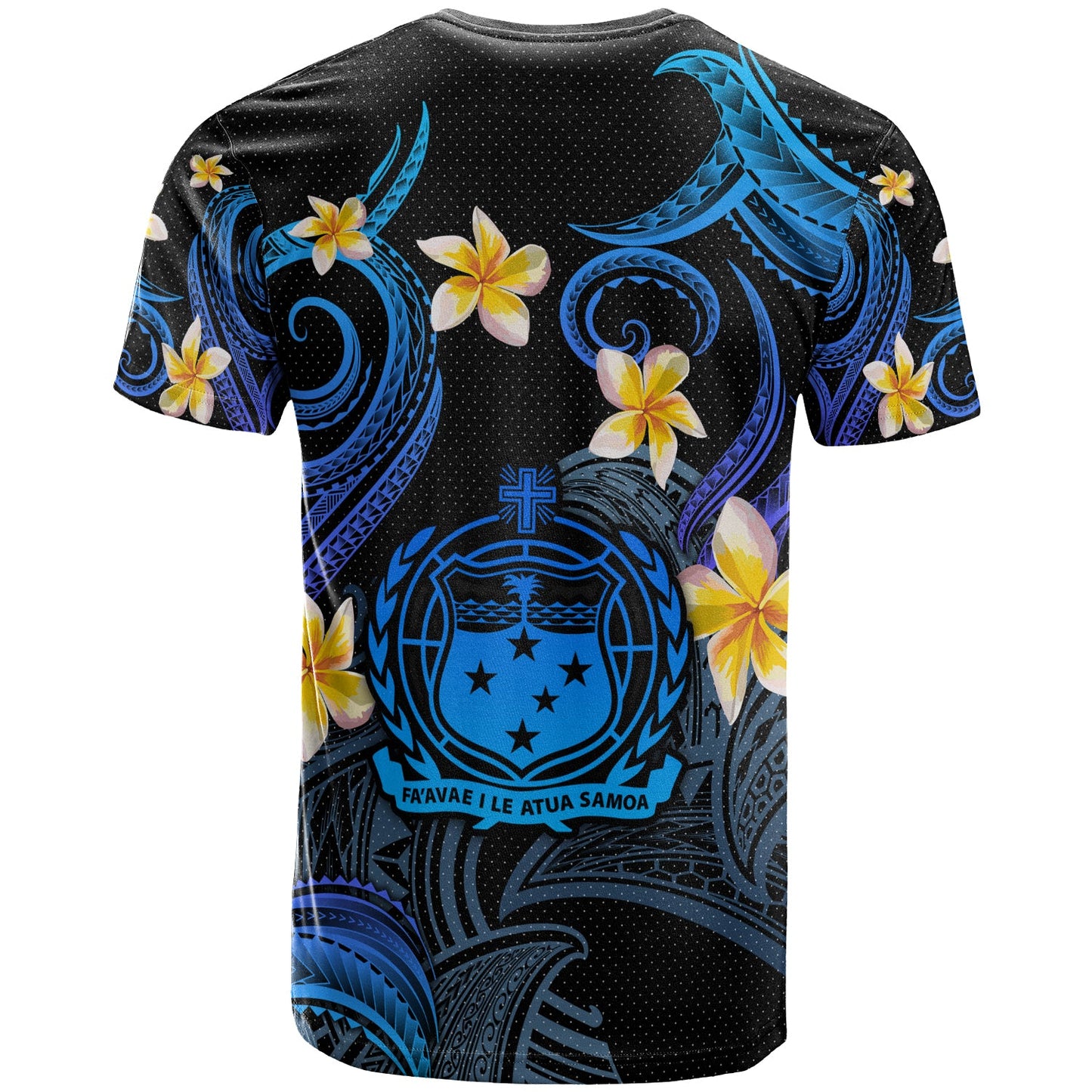 Samoa T-shirt - Custom Personalised Polynesian Waves with Plumeria Flowers (Blue)