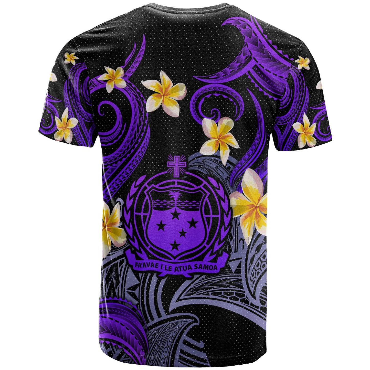 Samoa T-shirt - Custom Personalised Polynesian Waves with Plumeria Flowers (Purple)