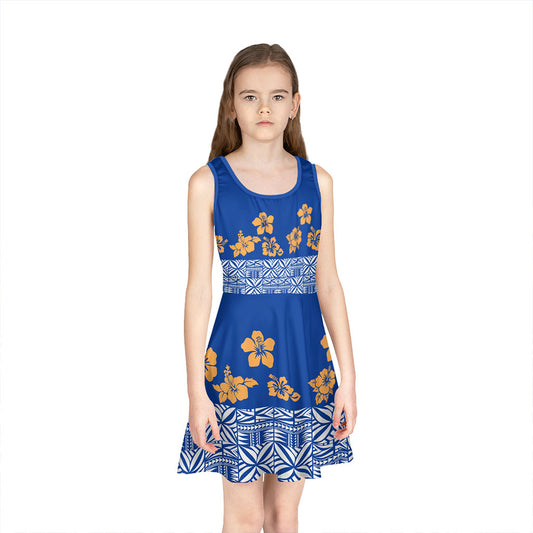 Samoa Girls Sleeveless Sundress Tapa Flower Print