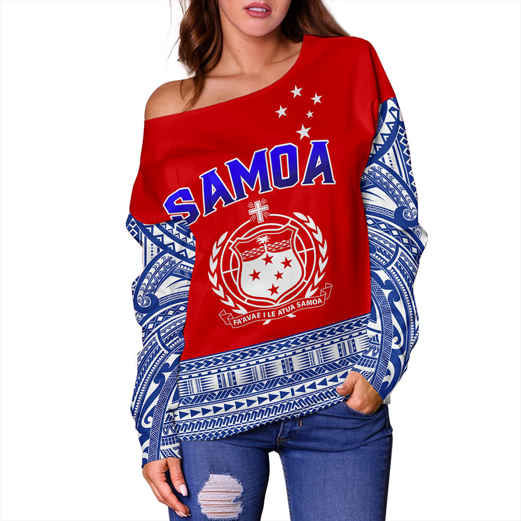 Samoa Off Shoulder Sweatshirt Tribal Polynesia Printed Flag Simple Style