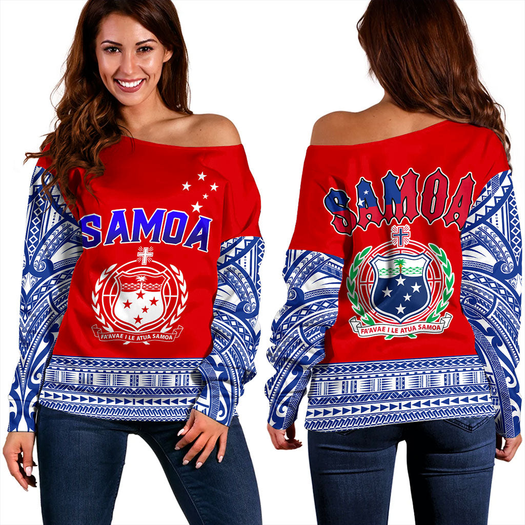 Samoa Off Shoulder Sweatshirt Tribal Polynesia Printed Flag Simple Style