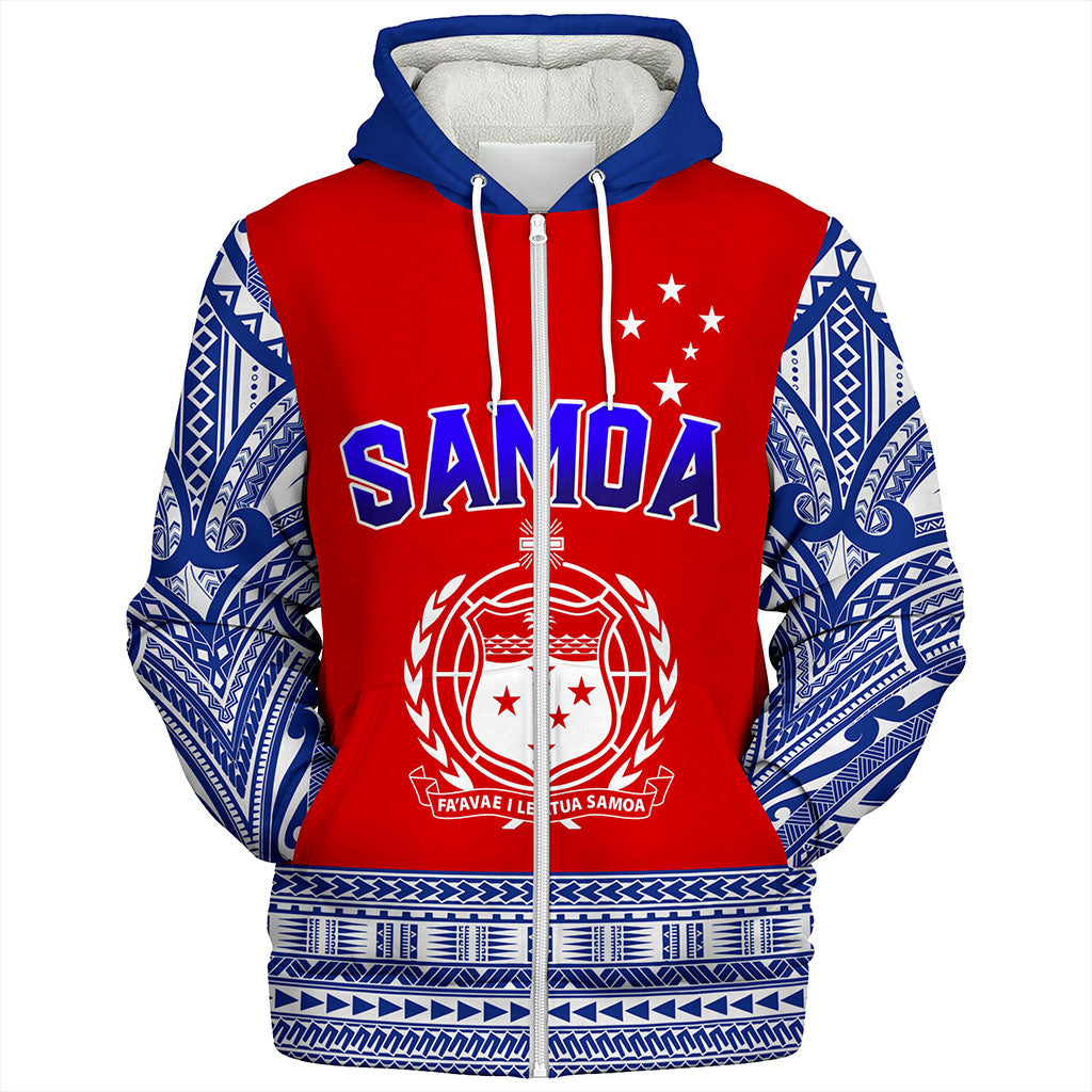 Samoa Sherpa Hoodie Tribal Polynesia Printed Flag Simple Style