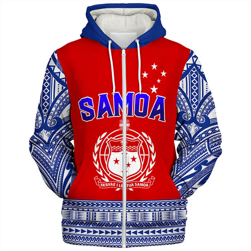 Samoa Sherpa Hoodie Tribal Polynesia Printed Flag Simple Style