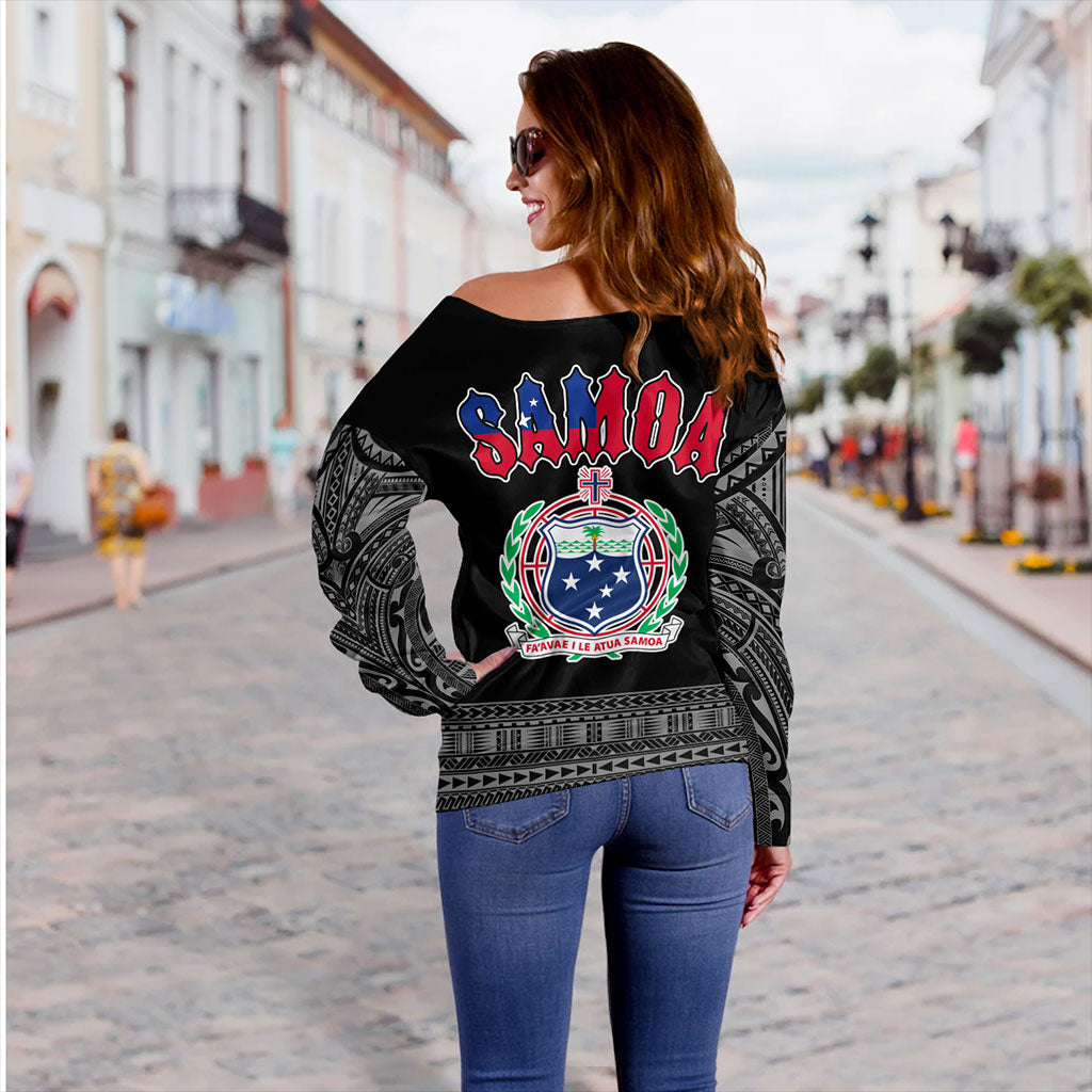 Samoa Off Shoulder Sweatshirt Tribal Polynesia Printed Simple Style