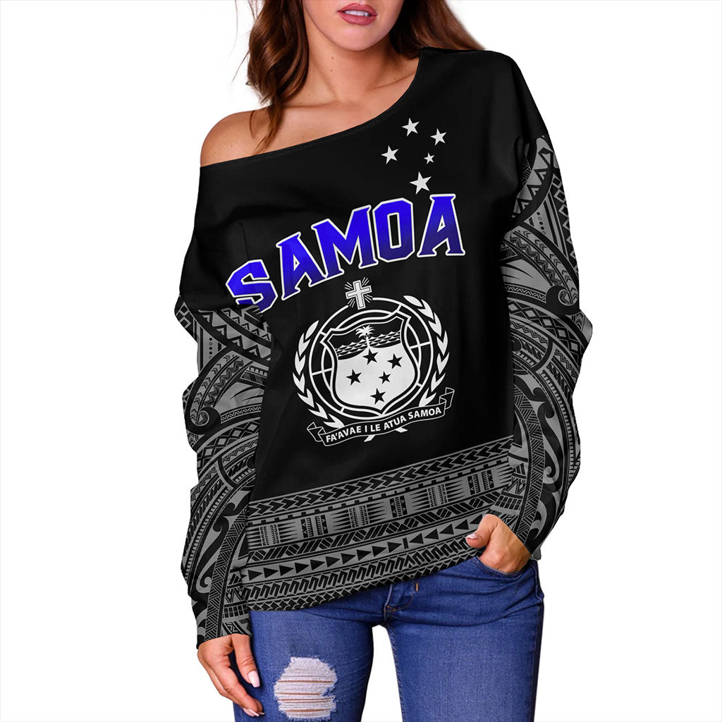 Samoa Off Shoulder Sweatshirt Tribal Polynesia Printed Simple Style
