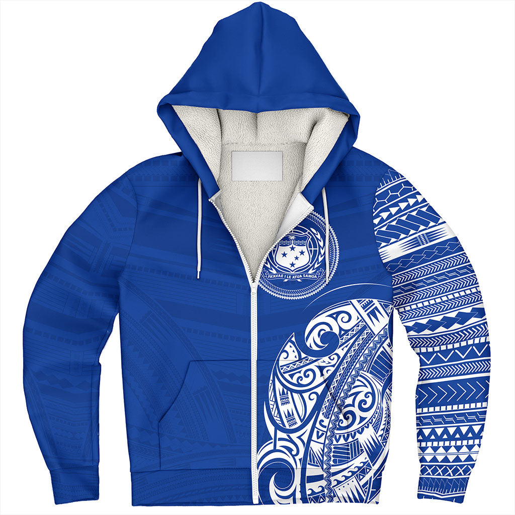 Samoa Sherpa Hoodie Polynesia Tribal Pattern Coat Of Arms