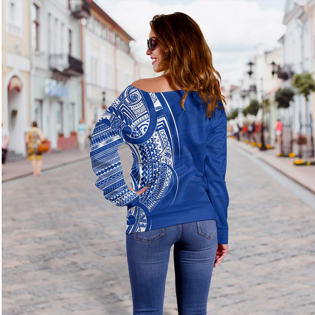 Samoa Off Shoulder Sweatshirt Polynesia Tribal Pattern Coat Of Arms