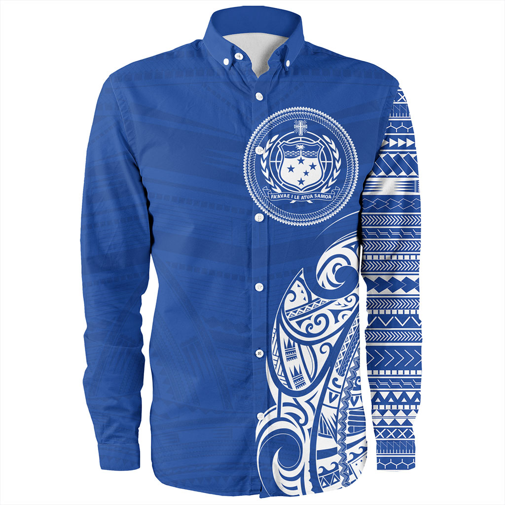 Samoa Long Sleeve Shirt Polynesia Tribal Pattern Coat Of Arms