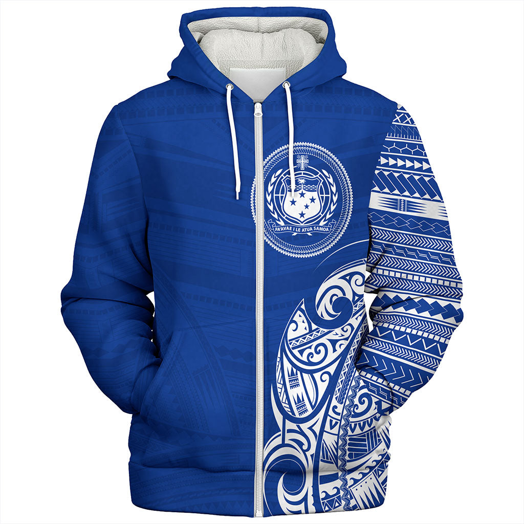 Samoa Sherpa Hoodie Polynesia Tribal Pattern Coat Of Arms