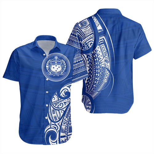Samoa Short Sleeve Shirt Polynesia Tribal Pattern Coat Of Arms