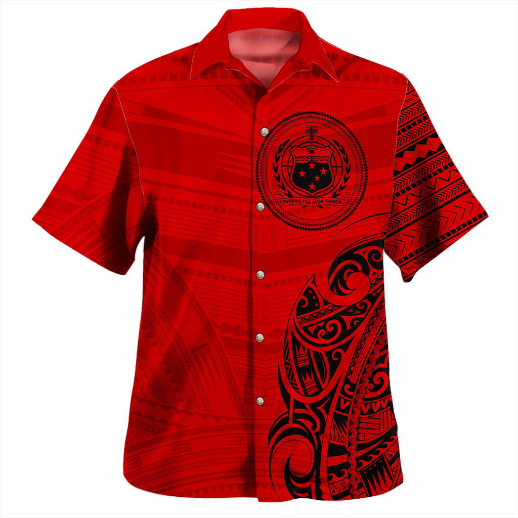 Samoa Hawaiian Shirt Polynesia Tribal Pattern Coat Of Arms