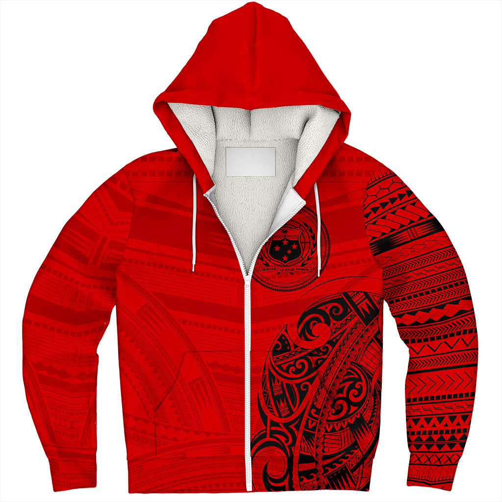 Samoa Sherpa Hoodie Polynesia Tribal Pattern Coat Of Arms